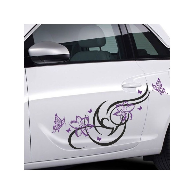 Aufkleber SET 2farbig Auto Seitendekor Tribal Car Style Blumen Gecko Landschaft Totenkopf Feder Vogel Rosen Tattoo Musik Strand