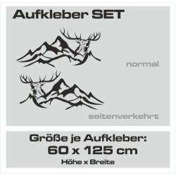Aufkleber SET Offroad 4x4 Berge Alpen Hirsch Geweih Landschaft Dekor Auto 13