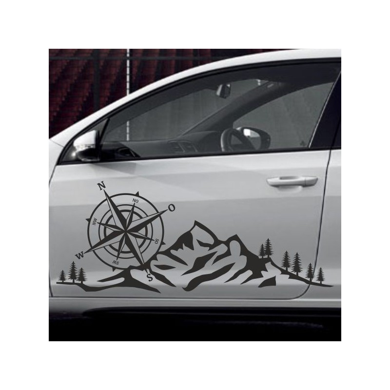 Aufkleber SET Offroad 4x4 Berge Alpen Kompass Tanne Wald Landschaft Dekor Auto 14