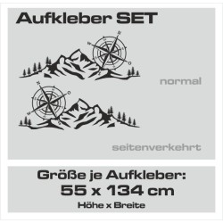 Aufkleber SET Offroad 4x4 Berge Alpen Kompass Tanne Wald Landschaft Dekor Auto 14