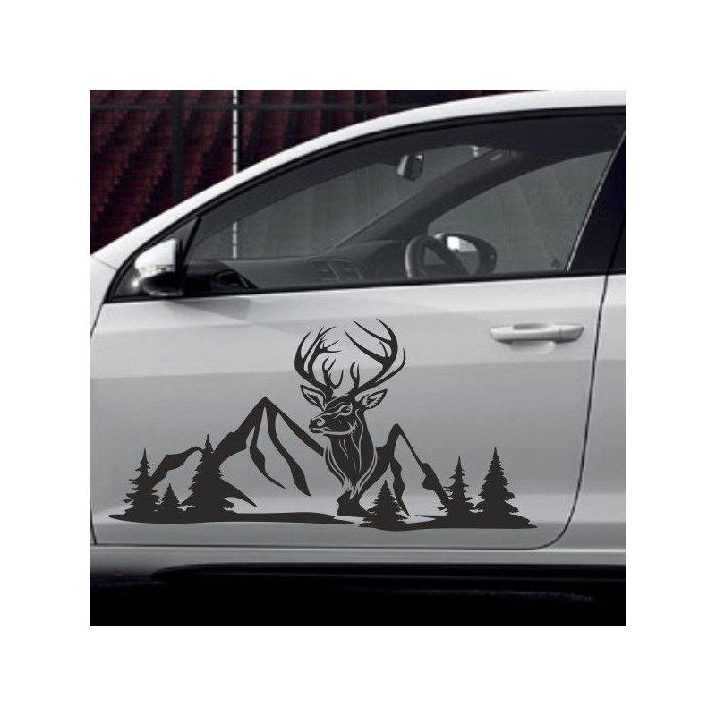 Aufkleber SET Offroad 4x4 Berge Alpen Kompass Hirsch Tanne Wald Landschaft Dekor Auto 16
