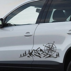 Aufkleber SET Offroad 4x4 Berge Alpen Kompass Tanne Wald Landschaft Dekor Auto 17