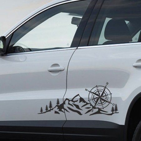 Aufkleber SET Offroad 4x4 Berge Alpen Kompass Tanne Wald Landschaft Dekor Auto 17