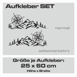 Aufkleber SET Offroad 4x4 Berge Alpen Kompass Tanne Wald Landschaft Dekor Auto 17