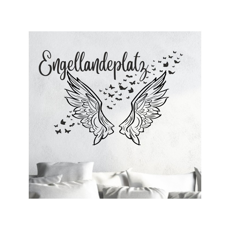 Wandaufkleber Engellandeplatz Flügel Schmetterlinge Engel Aufkleber Wand Wandtattoo 01