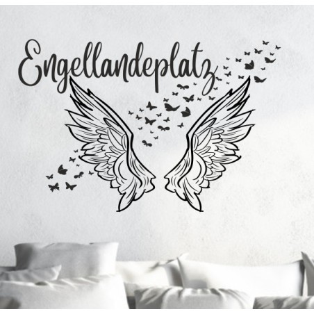 Wandaufkleber Engellandeplatz Flügel Schmetterlinge Engel Aufkleber Wand Wandtattoo 01