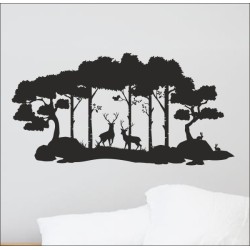 Wandaufkleber Romantischer Wald Birke Reh Hirsch Hase Traum Träume Aufkleber Wand Wandtattoo 05