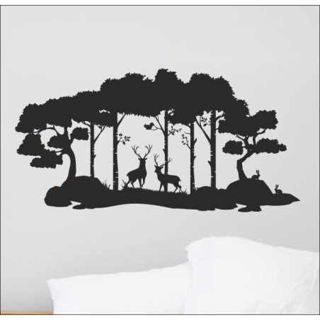 Wandaufkleber Romantischer Wald Birke Reh Hirsch Hase Traum Träume Aufkleber Wand Wandtattoo 05