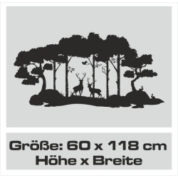 Wandaufkleber Romantischer Wald Birke Reh Hirsch Hase Traum Träume Aufkleber Wand Wandtattoo 05