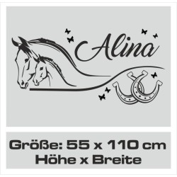 Wandaufkleber Pferde Dekor Pferd Stute Pony Hengst Reiten Hof Sport Kids Hufeisen Glück Reiterhof Sprüche Wunschname Kids Kinder