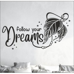 Wandaufkleber Follow your Dreams Feder Sterne Traum Träume Aufkleber Wand Wandtattoo 09