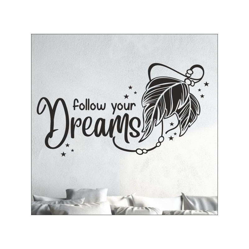 Wandaufkleber Follow your Dreams Feder Sterne Traum Träume Aufkleber Wand Wandtattoo 09
