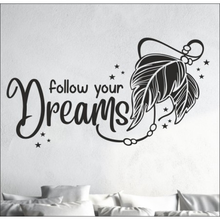 Wandaufkleber Follow your Dreams Feder Sterne Traum Träume Aufkleber Wand Wandtattoo 09