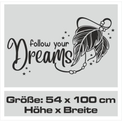 Wandaufkleber Follow your Dreams Feder Sterne Traum Träume Aufkleber Wand Wandtattoo 09