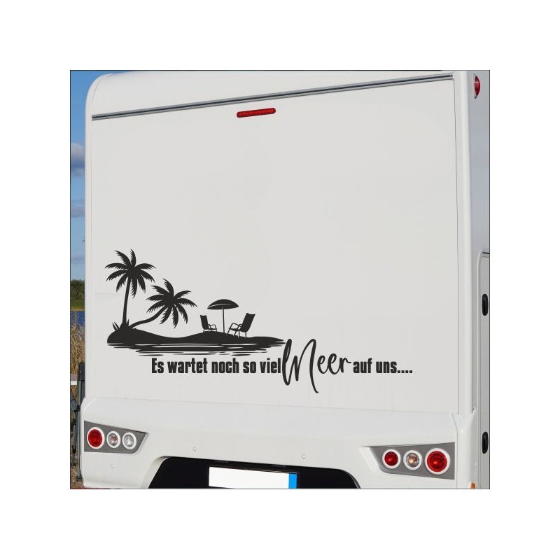 Aufkleber Wohnmobil Wohnwagen Reise Camping Auto Reisemobil Möwe Meer Kompass Globus Strand Palme Urlaub Spruch Familie Zuhause