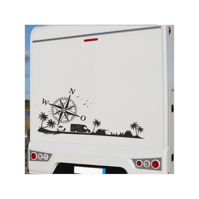 Aufkleber Wohnmobil Wohnwagen Reise Camping Auto Reisemobil Möwe Meer Kompass Globus Strand Palme Urlaub Spruch Familie Zuhause