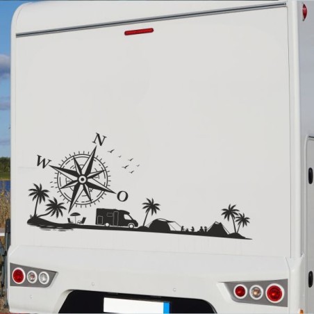 Aufkleber Wohnmobil Wohnwagen Reise Camping Auto Reisemobil Möwe Meer Kompass Globus Strand Palme Urlaub Spruch Familie Zuhause