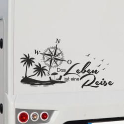 Aufkleber Wohnmobil Wohnwagen Reise Camping Auto Reisemobil Möwe Meer Kompass Globus Strand Palme Urlaub Spruch Familie Zuhause
