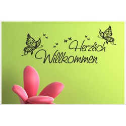 Herzlich Willkommen  Schmetterling Tattoo Ranke Welcome Wandaufkleber Wandtattoo Aufkleber