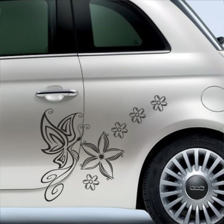 Aufkleber SET Auto Car Tattoo Style Seiten Tribal Dekor Pferd Gecko Power Blumen Ranke Fee Hexe Blumen Blüten Gecko Farbe