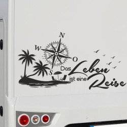 Aufkleber Wohnmobil Wohnwagen Reise Camping Auto Reisemobil Möwe Meer Kompass Globus Strand Palme Urlaub Spruch Familie Zuhause