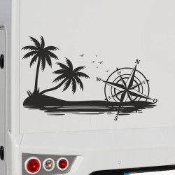 Aufkleber Wohnmobil Wohnwagen Reise Camping Auto Reisemobil Möwe Meer Kompass Globus Strand Palme Urlaub Spruch Familie Zuhause