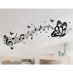 Wandaufkleber Musik Schmetterling Noten Schlüssel Swing Aufkleber Wand 02