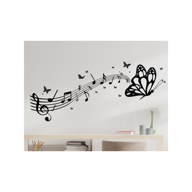 Wandaufkleber Musik Schmetterling Noten Schlüssel Swing Aufkleber Wand 02