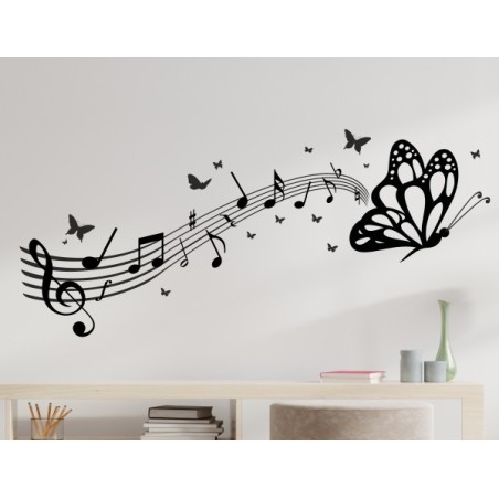 Wandaufkleber Musik Schmetterling Noten Schlüssel Swing Aufkleber Wand 02