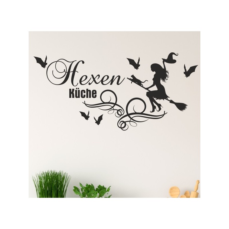 Wandaufkleber Küche Hexenküche Fledermaus Kochen Besen Essen Aufkleber Wand Wandtattoo 05