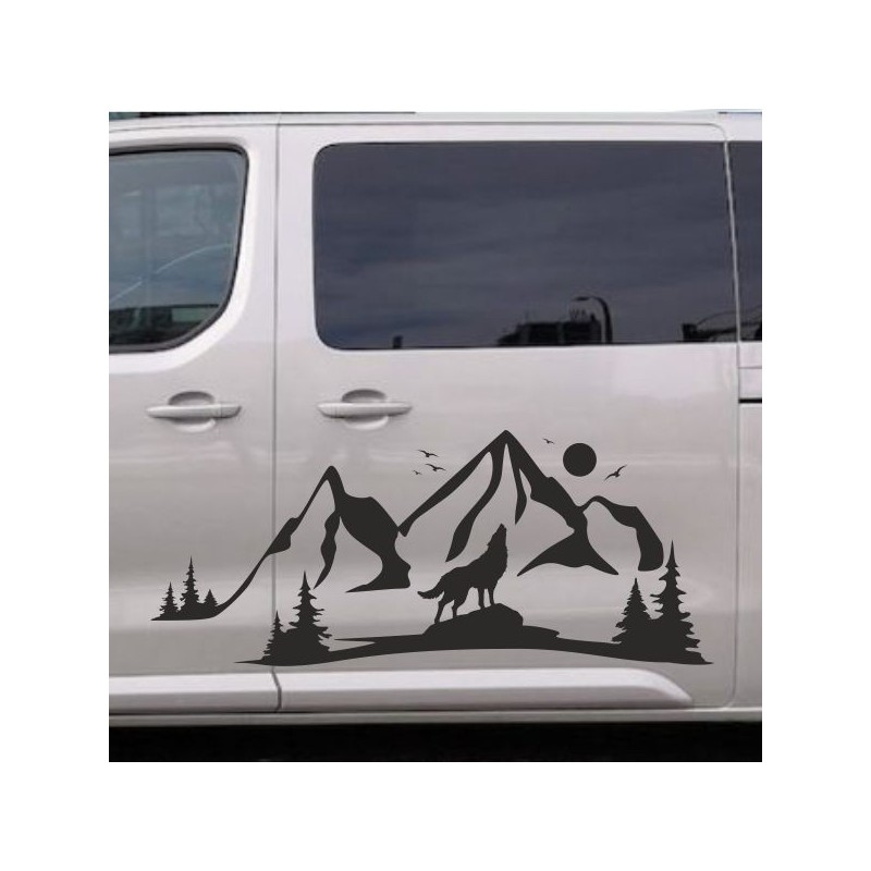 Aufkleber SET Offroad 4x4 Landschaft Wolf Möwe Tanne Wald Berge Auto 21
