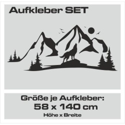 Aufkleber SET Offroad 4x4 Landschaft Wolf Möwe Tanne Wald Berge Auto 21