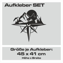 Aufkleber SET Offroad 4x4 Kompass Windrose Wolf Berge Landschaft Auto 28