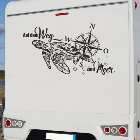 Aufkleber Wohnmobil Wohnwagen Reise Camping Auto Reisemobil Möwe Meer Kompass Globus Strand Palme Urlaub Spruch Familie Zuhause