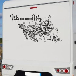 Aufkleber Wohnmobil Wohnwagen Reise Camping Auto Reisemobil Möwe Meer Kompass Globus Strand Palme Urlaub Spruch Familie Zuhause