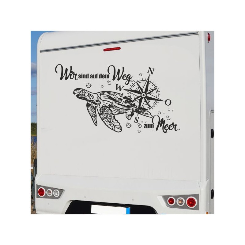 Aufkleber Wohnmobil Wohnwagen Reise Camping Auto Reisemobil Möwe Meer Kompass Globus Strand Palme Urlaub Spruch Familie Zuhause