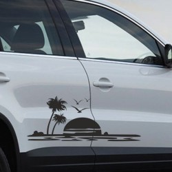 Aufkleber SET Offroad 4x4 Palme Strand Sonnenuntergang Möwe Meer Auto 35
