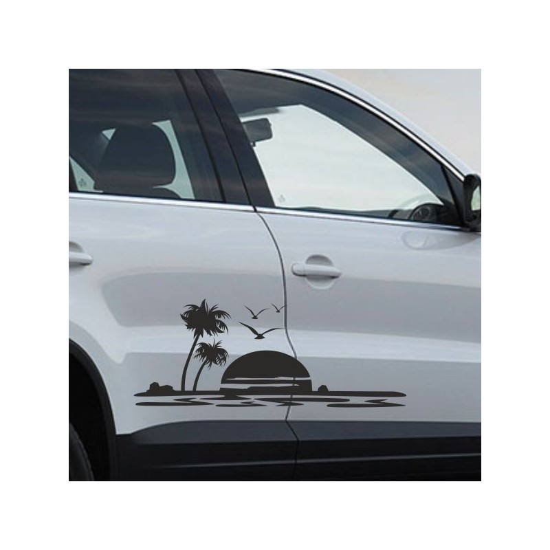 Aufkleber SET Offroad 4x4 Palme Strand Sonnenuntergang Möwe Meer Auto 35