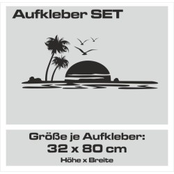 Aufkleber SET Offroad 4x4 Palme Strand Sonnenuntergang Möwe Meer Auto 35