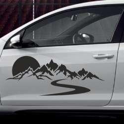 Aufkleber SET Offroad 4x4 Berge Weg Ziel Landschaft Sonne Gelände Auto 37