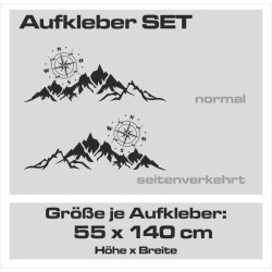 Aufkleber SET Offroad 4x4 Berge Weg Ziel Landschaft Sonne Kompass Windrose Auto 39