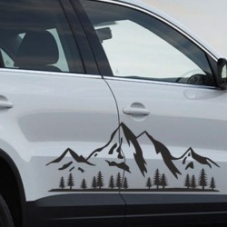 Aufkleber SET Auto Offroad 4x4 Panorama Berge Landschaft Wald Tanne Alpen 45