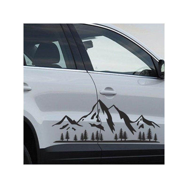 Aufkleber SET Auto Offroad 4x4 Panorama Berge Landschaft Wald Tanne Alpen 45