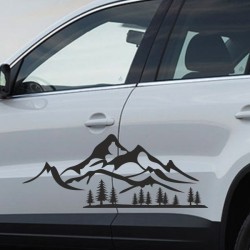 Aufkleber SET Auto Offroad 4x4 Panorama Berge Landschaft Wald Tanne Alpen 46