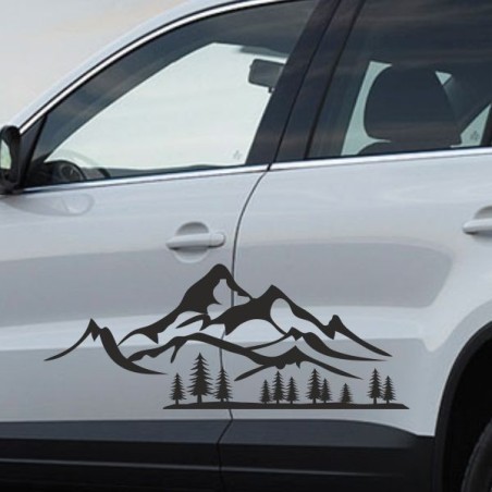 Aufkleber SET Auto Offroad 4x4 Panorama Berge Landschaft Wald Tanne Alpen 46