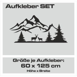 Aufkleber SET Auto Offroad 4x4 Landschaft Wald Reh Hirsch Tanne Berge 50