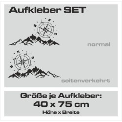 Aufkleber SET Auto Offroad 4x4 Landschaft Kompass Windrose Berge 51