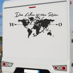 Aufkleber Wohnmobil Wohnwagen Reise Camping Auto Reisemobil Möwe Meer Kompass Globus Strand Palme Urlaub Spruch Familie Zuhause