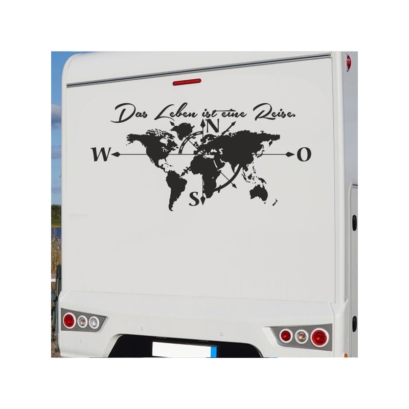 Aufkleber Wohnmobil Wohnwagen Reise Camping Auto Reisemobil Möwe Meer Kompass Globus Strand Palme Urlaub Spruch Familie Zuhause