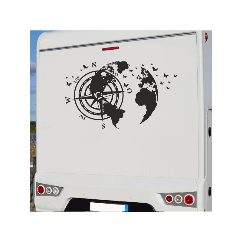 Aufkleber Wohnmobil Wohnwagen Reise Camping Auto Reisemobil Möwe Meer Kompass Globus Strand Palme Urlaub Spruch Familie Zuhause